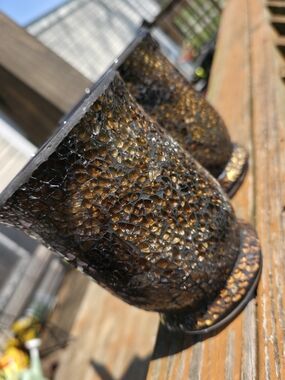 Amber Crackle Glass Votive Candle Holders - Set of 2